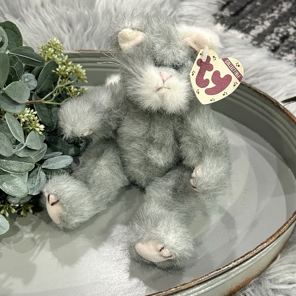 TY Plush Cat Jointed Posable Gray Stuffed Animal Whiskers With Tag